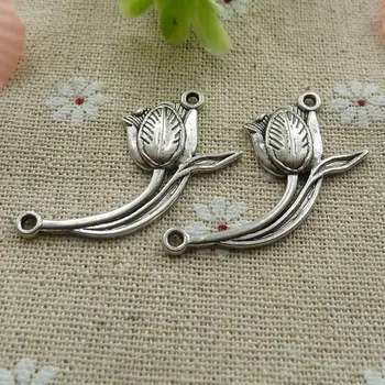 

114 pieces tibetan silver flower connectors 38x21mm #216
