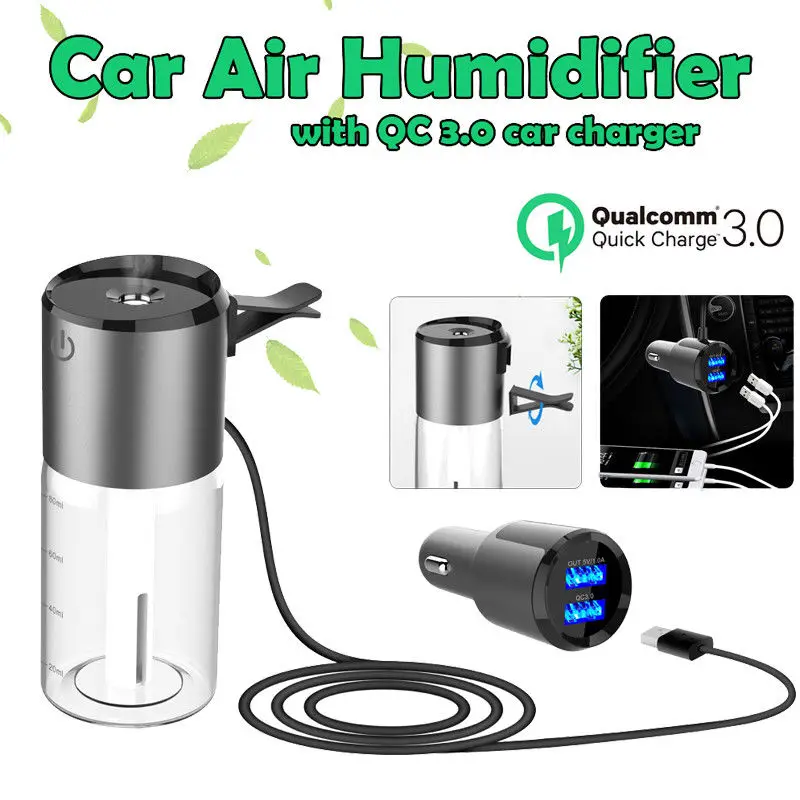 

100ml Mini Car Air Humidifier QC3.0 USB Charger Air Humidifier Essential Oil Aroma Diffuser Essential Ultrasonic Purifier
