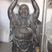 4" Китайский Буддизм Бронзовый Happy Смех Майтрейя Провести YuanBao Статуя Будды