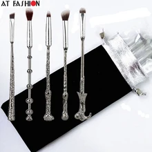 Hot 5pcs Metal Handle Harry Potter Magic Wand Brush Set Mug Wizard Storybook Mugs Cosmetics Makeup New Make Up Brushes with bag