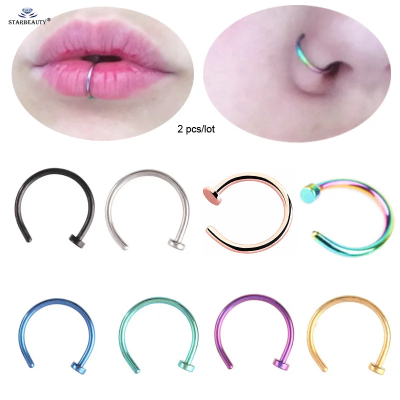 

Starbeauty 2 pcs/Lot Fake Nose Ring Labret Faux Lip Ring Ear Cuff C Clip Fake Piercing Helix Piercing Tragus Fake Earrings Hoop