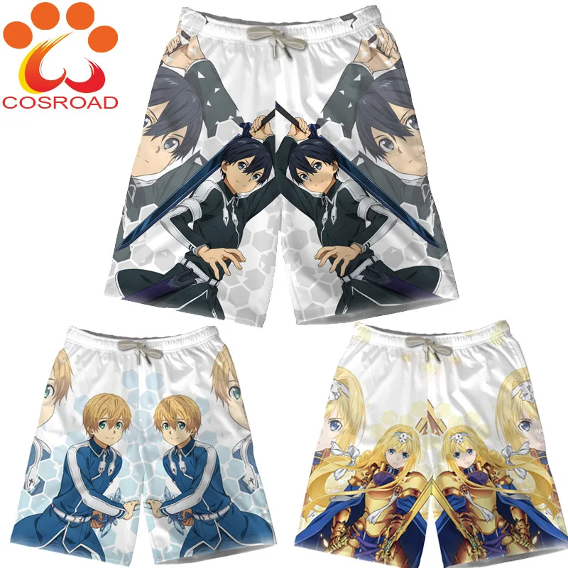 Cosroad Sword Art Online Alicization Cosplay Shorts Kirigaya Kazuto Eugeo Summer Beach Shorts Men Women Costume Pants
