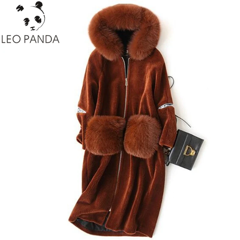 

Superior quality Real Wool Blend Fur Coat Jacket Fox Fur Hoody Winter Genuine Women Fur Warm X-Long Blend Coats Plus Size M-3XL