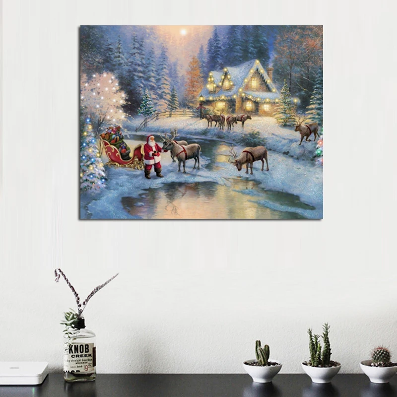 

Christmas Santa Claus By Thomas Kinkade Canvas Painting Print Bedroom Home Decoration Modern Wall Art Oil Painting Accessories