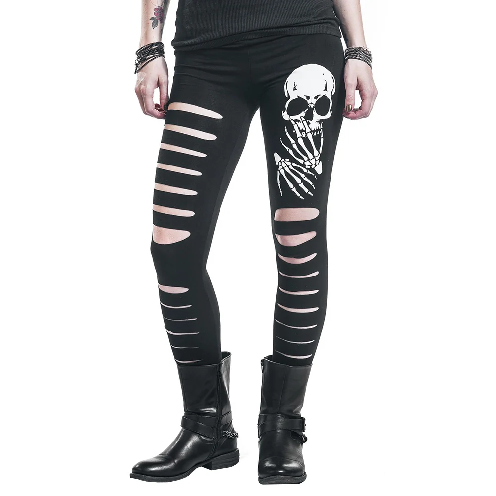 

New Fashion Skull Printed Hollow Hole Women Leggings Woman Pants high quality