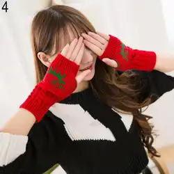 Рождественские женские зимние Утепленные мягкие теплые вязаные перчатки на половину пальцев