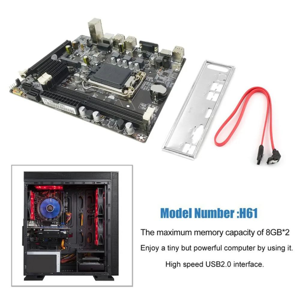 

H61 Desktop Computer Mainboard Motherboard LGA 1155 Pin CPU Interface Upgrade USB2.0 DDR3 1600/1333 2 X DDR3 DIMM memory slots