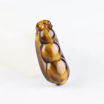 

Free shipping with certificate Natural tiger eye stone pendant kidney bean pendant male Women four seasons carved