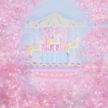 

Vinyl Photography Backdrops Pink Flower Carousel Computer Printed Children Photography Backgrounds for Photo Studio ZH-239