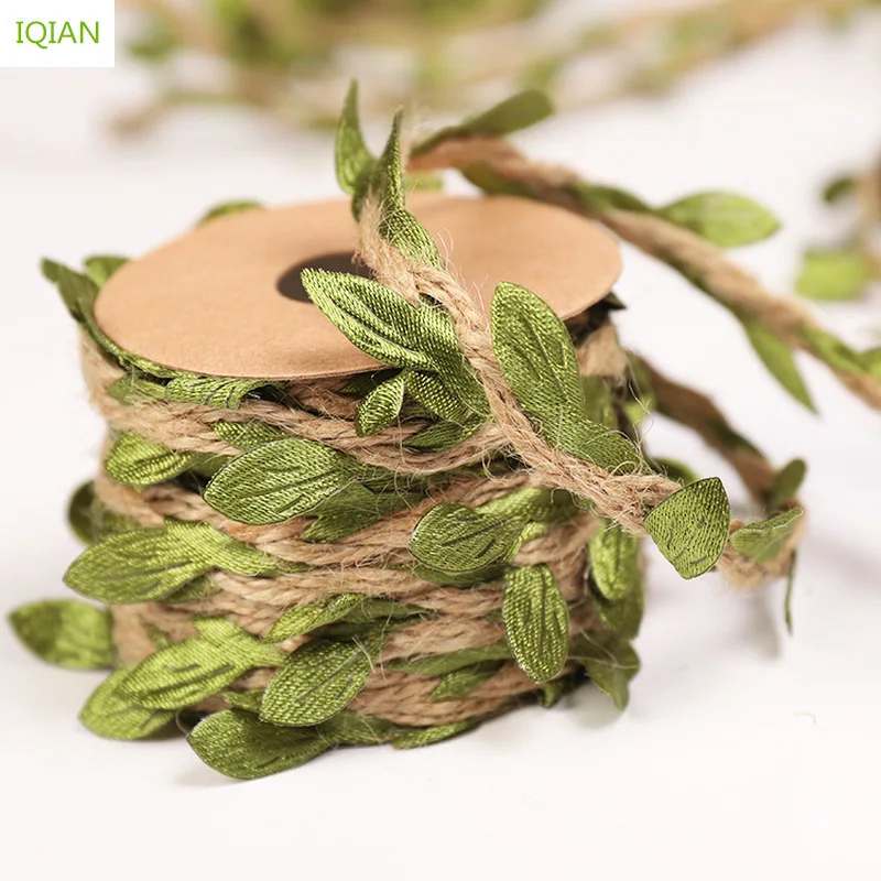 

5mm 1M 5M Simulation Green Leaves Weaving Hemp Rope DIY Birthday Wedding Decoration Candy Box Rattan Gift Bouquet Packaging Rope