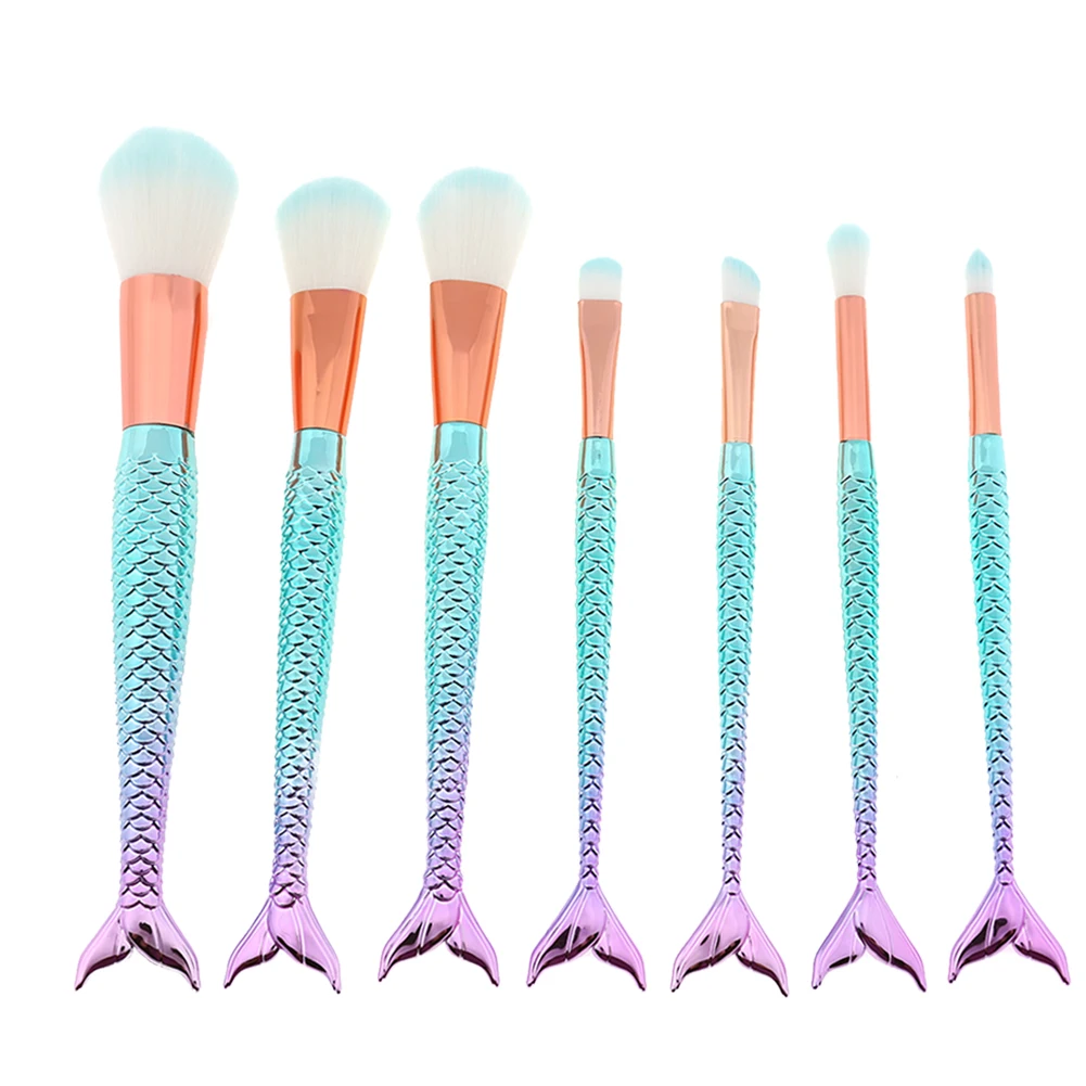 

7pcs/set Mermaid Gradient Makeup Brushes Kit Fishtail Corn Eyebrow Blush Powder Eye Shadow Foundation Cosmetic Makeup Brush Tool