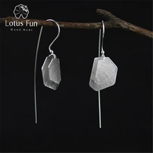 Lotus весело Настоящее стерлингового серебра 925 природных творческий ручной Fine Jewelry нерегулярные полигон Висячие серьги для женщин brincos