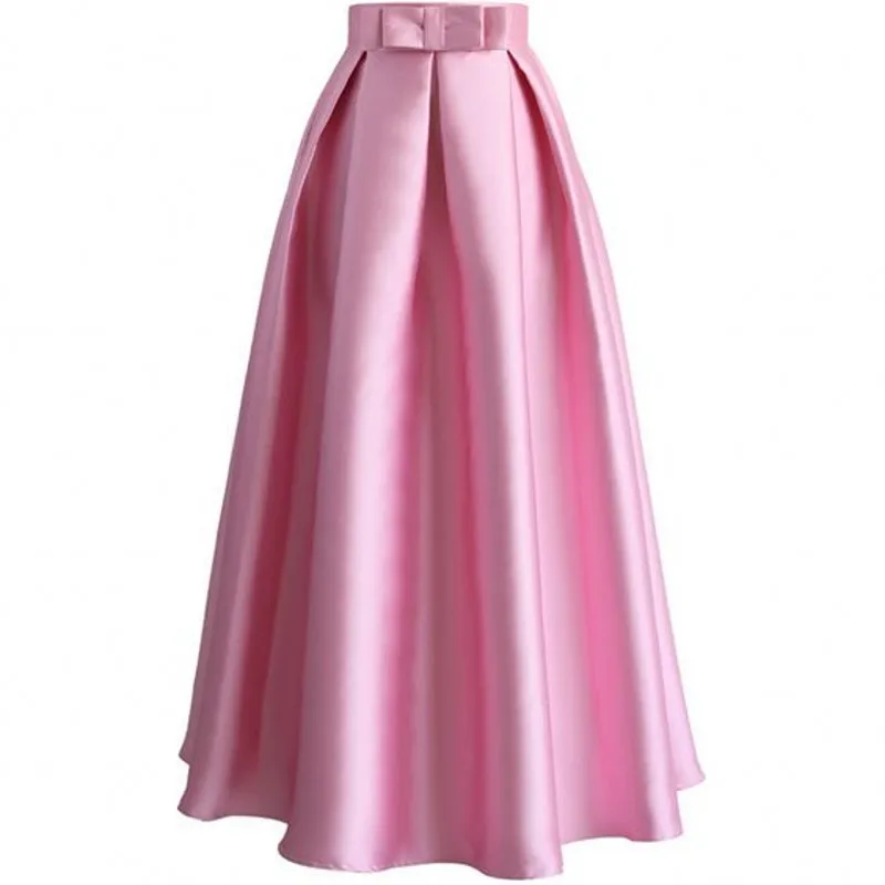 Rosa Cintura Otoño Elegante Piso Una Mujeres Personalizado Longitud Primavera Faldas Arco Línea Plisada Maxi Falda dg66CIq