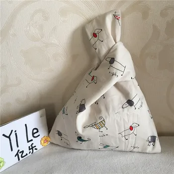 

YILE Handmade Cotton Twill Wrap Knot Handbag Coin Phone Bag Sketch Dogs 8415i