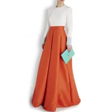 Скромный оранжевый атлас плиссированная юбка талия на молнии индивидуальный заказ Элегантный трапециевидной формы Длинные Формальные вечерние женские юбки полный макси