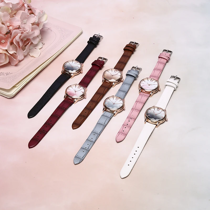 

1Pcs Gradient Rainbow Leather Watch Casual Luxury Ladies Quartz Watches