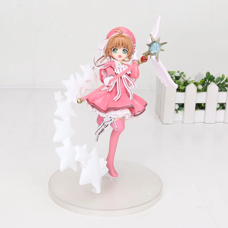 16 см-22 см аниме карточка Captor Sakura фигурка игрушка прозрачная карточка EXQ Kinomoto Сакура с боевой волшебной палочкой фигурка ПВХ модель игрушки - Цвет: white star opp bag