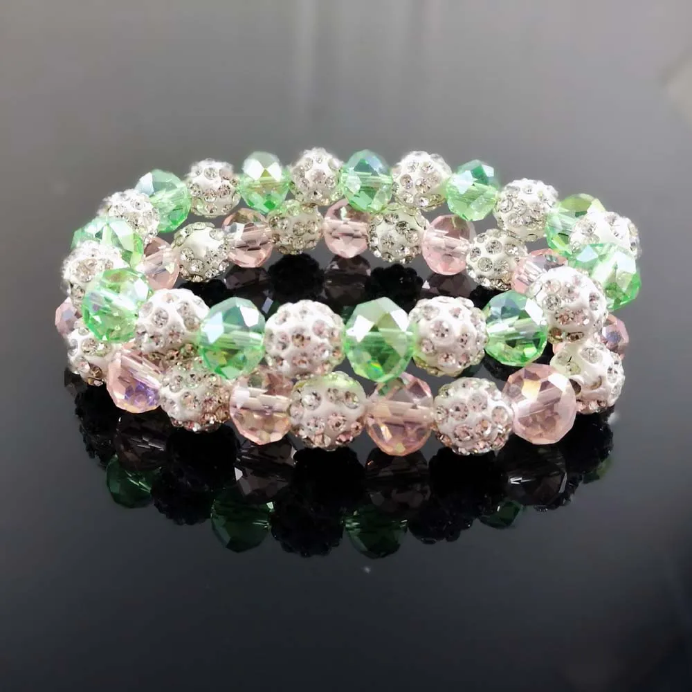 

HandMade Pink and Green Beads Crystal women elasticity Bracelets