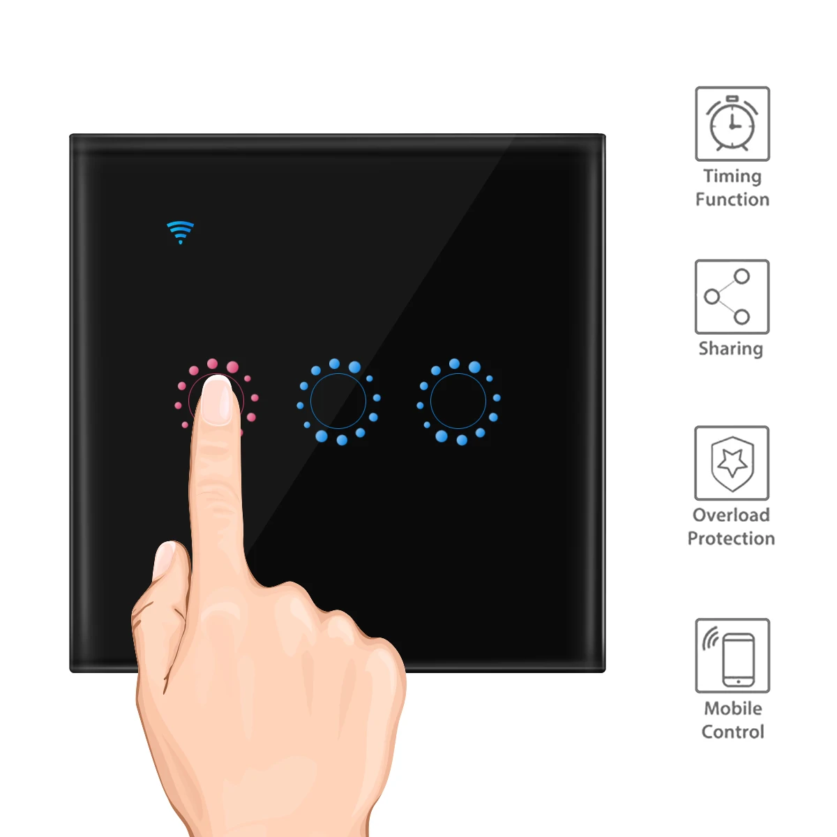 

WiFi Touch Wall Light Switch Panel 1/2/3 Gang Wireless Wall Switch Support Timing and Remote Control Work with Alexa Google Home