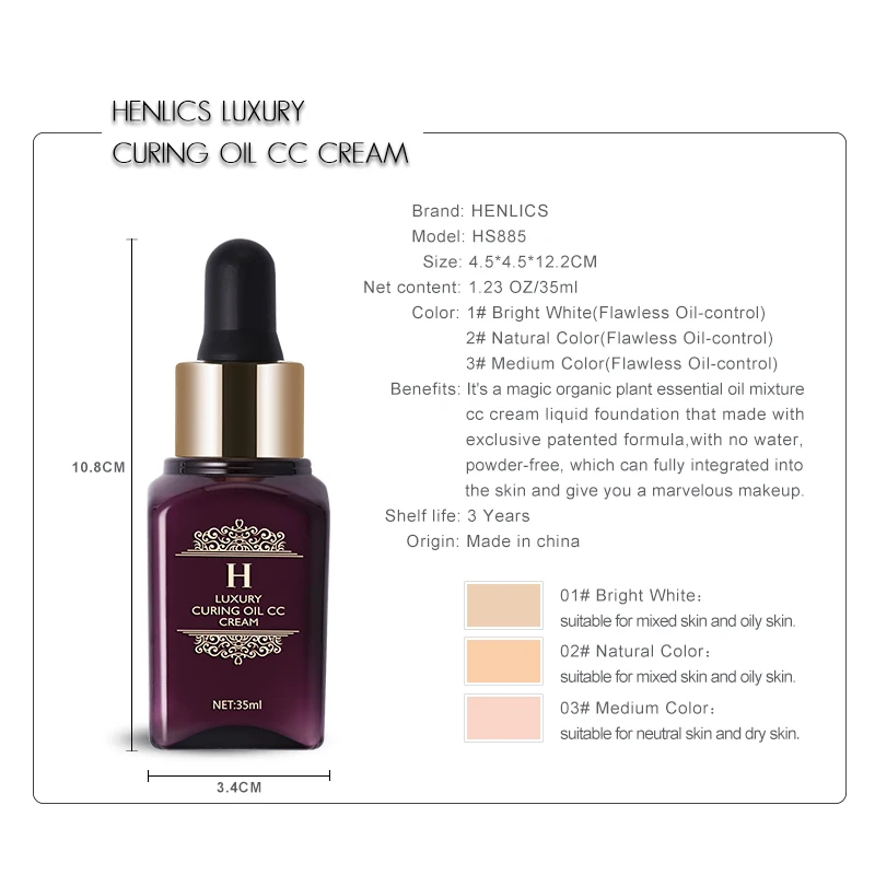 HENLICS Organic Plant Essential Oil CC Cream Face Makeup Liquid Foundation Concealer with Moisturizer Oil-control Function (6)