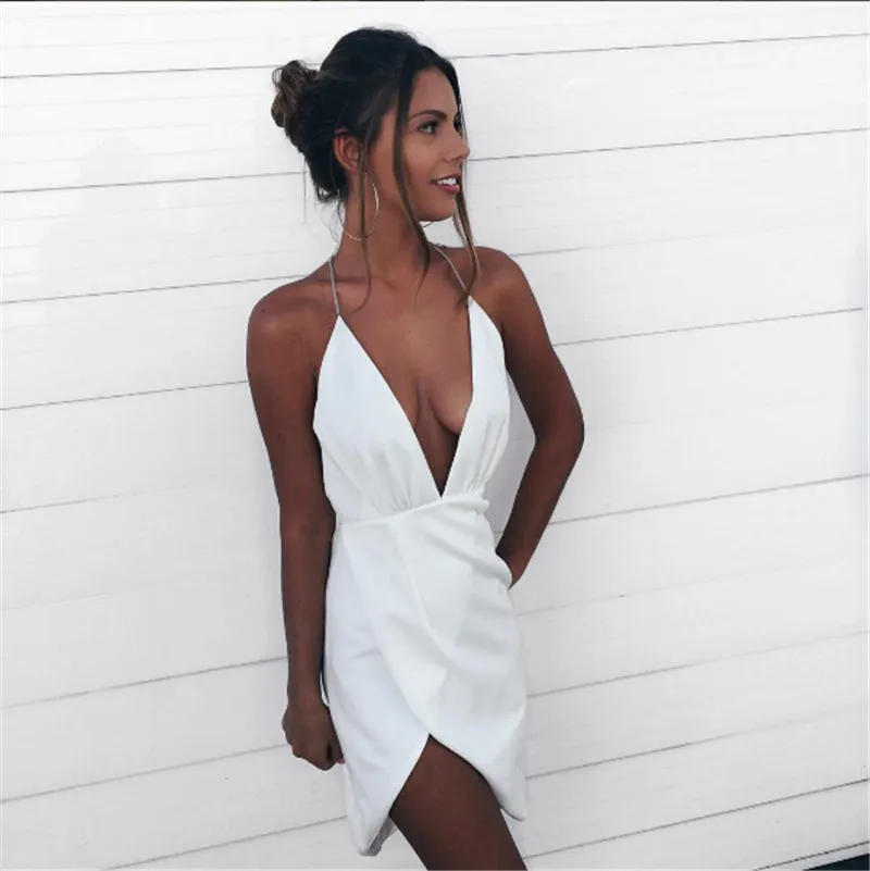 Low Cut Sexy Backless Women Dress Spaghetti Strap Dress Black Night Club Bodycon Bandage Slim Pleated Dress Summer Style