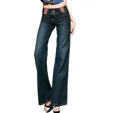 Демисезонный в национальном стиле Slim Fit джинсы с высокой талией, расклешенные джинсы плюс Размеры широкие джинсы штаны клеш джинсовые брюки A100