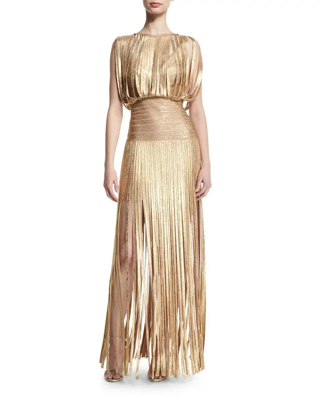 

2019 new arrival summer dress ankle-length maxi dress gold tassel sleeveless bandage dress women party dress