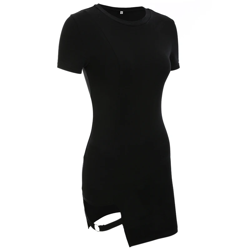 Rockmore женское сексуальное облегающее черное платье Лето с коротким рукавом Хлопок с круглым вырезом Платья Клубная одежда Мини платье Vestidos Verano - Цвет: Черный