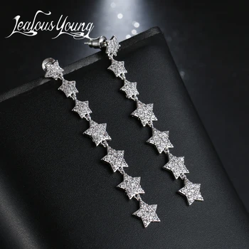 

JY 14 pcs AAA Cubic Zircon Star Tassel Long Earrings For Women Best Gift Bridal Party Shining Elegant Drop Earings AE481