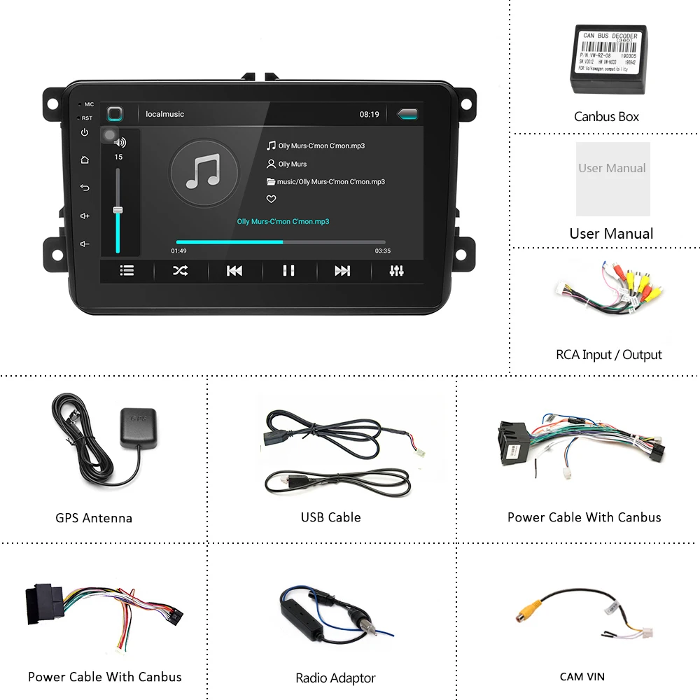 Podofo " Android 8,1 автомобильный Радио gps Navi мультимедийный плеер MP5 для VW Skoda Octavia golf 5 6 touran passat B6 jetta polo tiguan