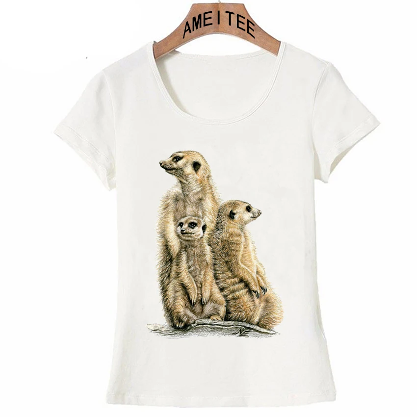Летняя женская футболка с коротким рукавом рисунком карандаша Meerkats семейная