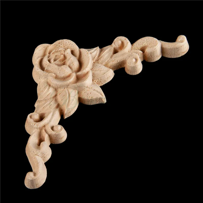

bowarepro wood wall carving Decal for furniture decoration Rose floral wooden Applique carved decoration Crafts 8*8cm 1pcs