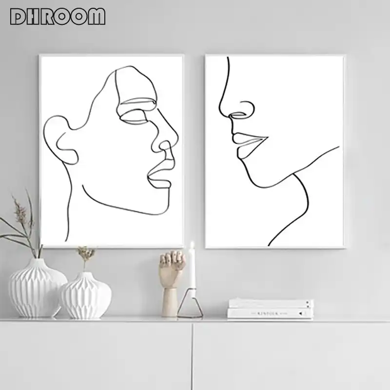 Kobieta Twarz Rysunek Na Plotnie Malarstwo Drukuje Grafika Liniowa