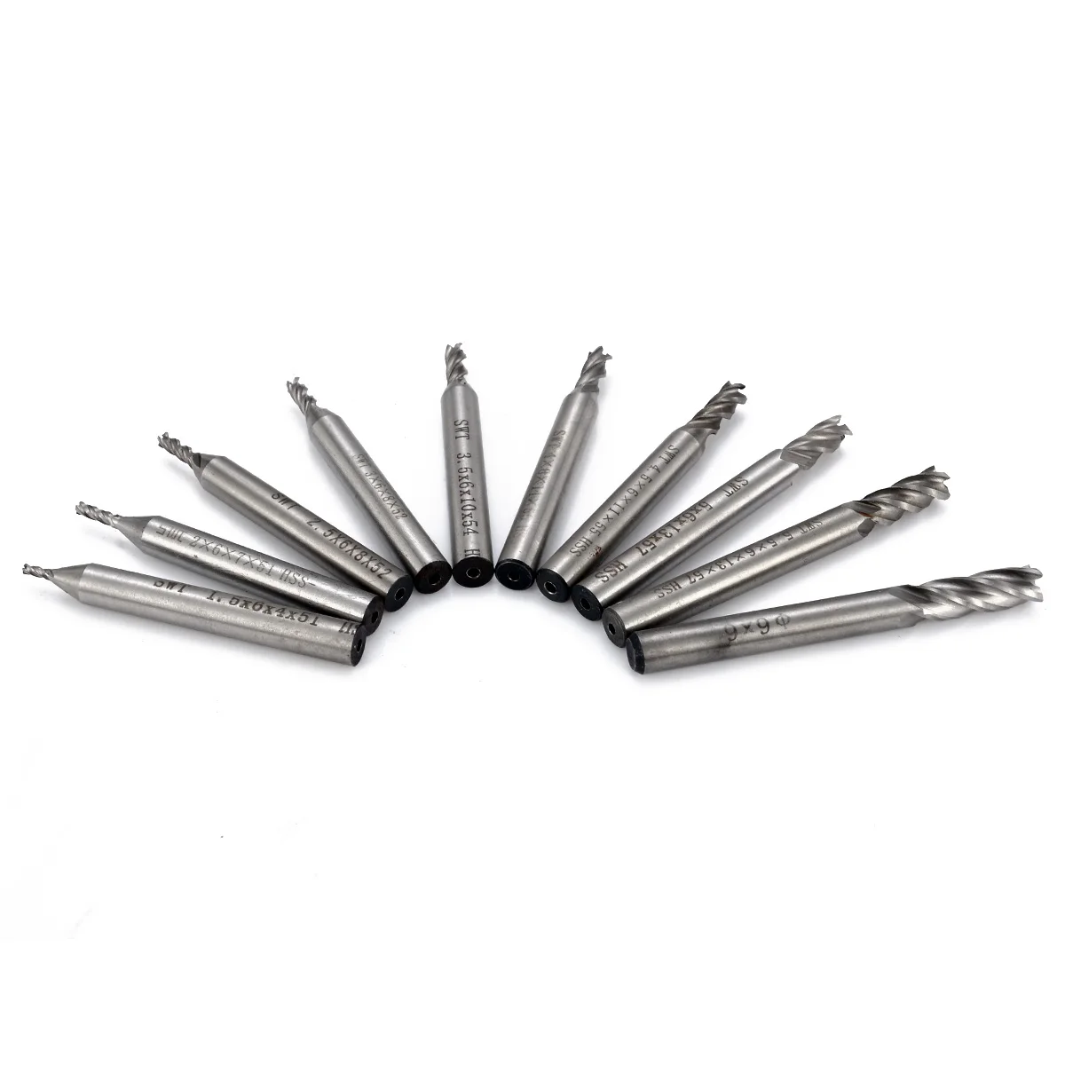 10pcs/Set HSS 4 Flutes End Mill Straight Shank CNC Cutting Bits 1.5-6mm Woodworking Milling Cutters Kit