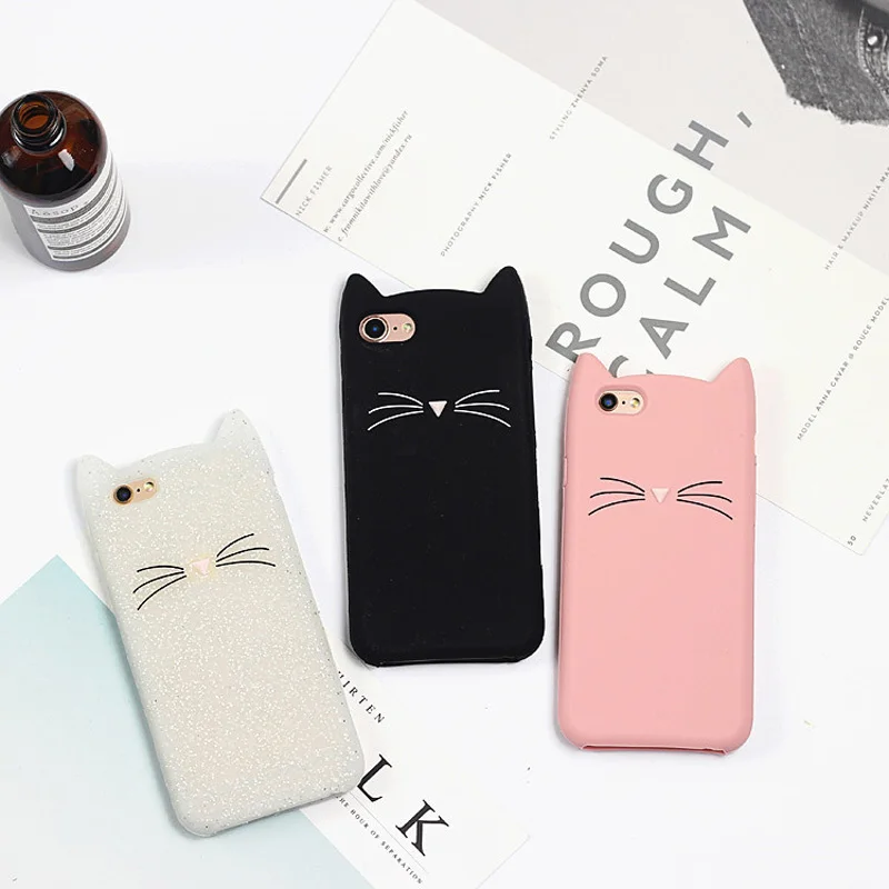 For iphone 5 SE Case, Mobile Phone Bag Cute 3D Mustache Cat Silicone