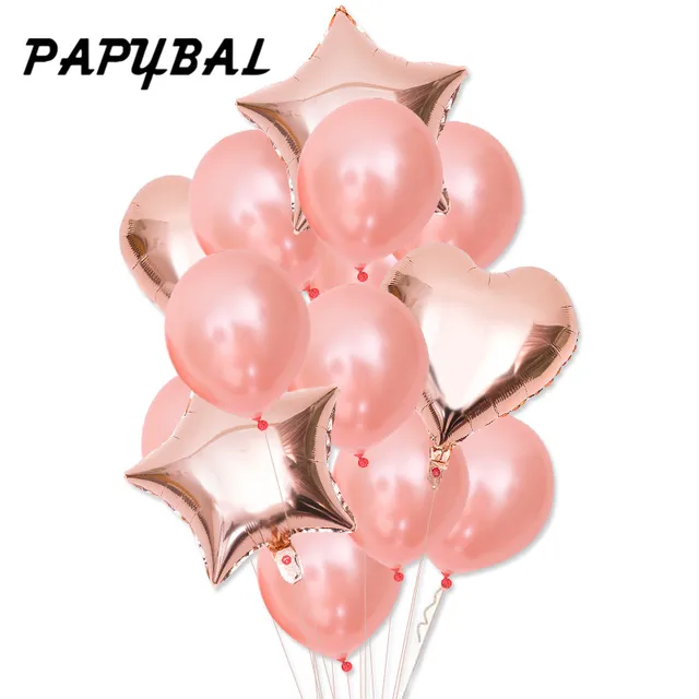 Rose Gold Heart Star Balloon Happy Birthday Balloons Wedding Party Decor Latex Ballon Baby Shower Birthday Party Decorations