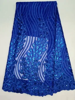 

Tulle lace fabric 2019, embroidered lace blue fabric, sequined lace fabric African ladies dress FY3043