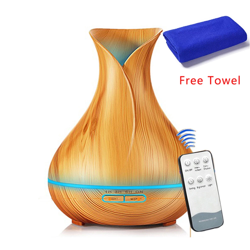 

550ML Aromatherapy Essential Oil Aroma Diffuser With Remote Control Wood Grain 7 LED Lights For Home Ultrasonic Air Humidifier