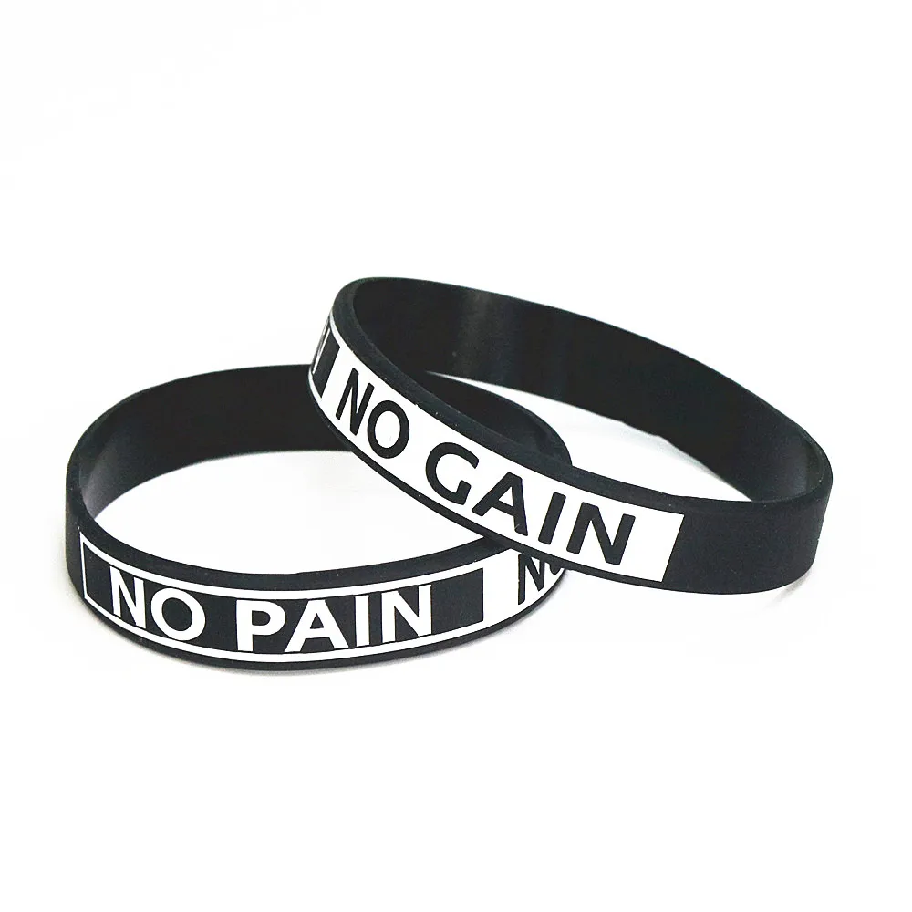 

1PC Hot Sale Fashion Customized Silicone Bracelet Motto NO PAIN NO GAIN Silicone Wristband Bracelets & Bangles Gift SH073