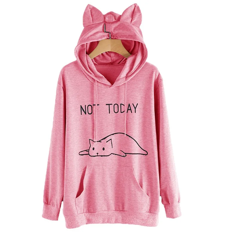 Cosy Women's Printed Long Sleeve Hoodies Pullovers Fashion Cat Ear Hooded Sweatshirts Women Tops Female Clothes harajuku KPOP H - Цвет: 2