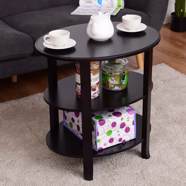 Giantex 3 Tier Oval End Table Living Room Accent Coffee Table Modern Storage Display Shelf Black