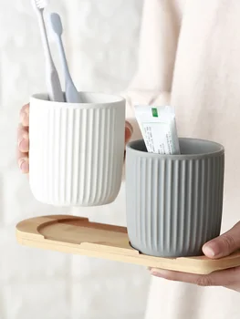 

Creative Toothbrush Holder Cup Wash Tooth Mug Two-piece Wash Gargle Suit Cup Luxury Printing Ceramic Bathroom Accessories 1