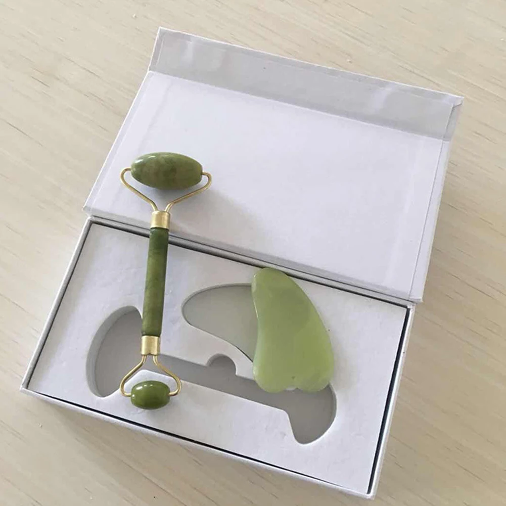 

Natural Quartz Roller Slimming Face Massager Lifting Tool Jade Facial Massage Roller Stone Skin Massage Beauty Care Set Box