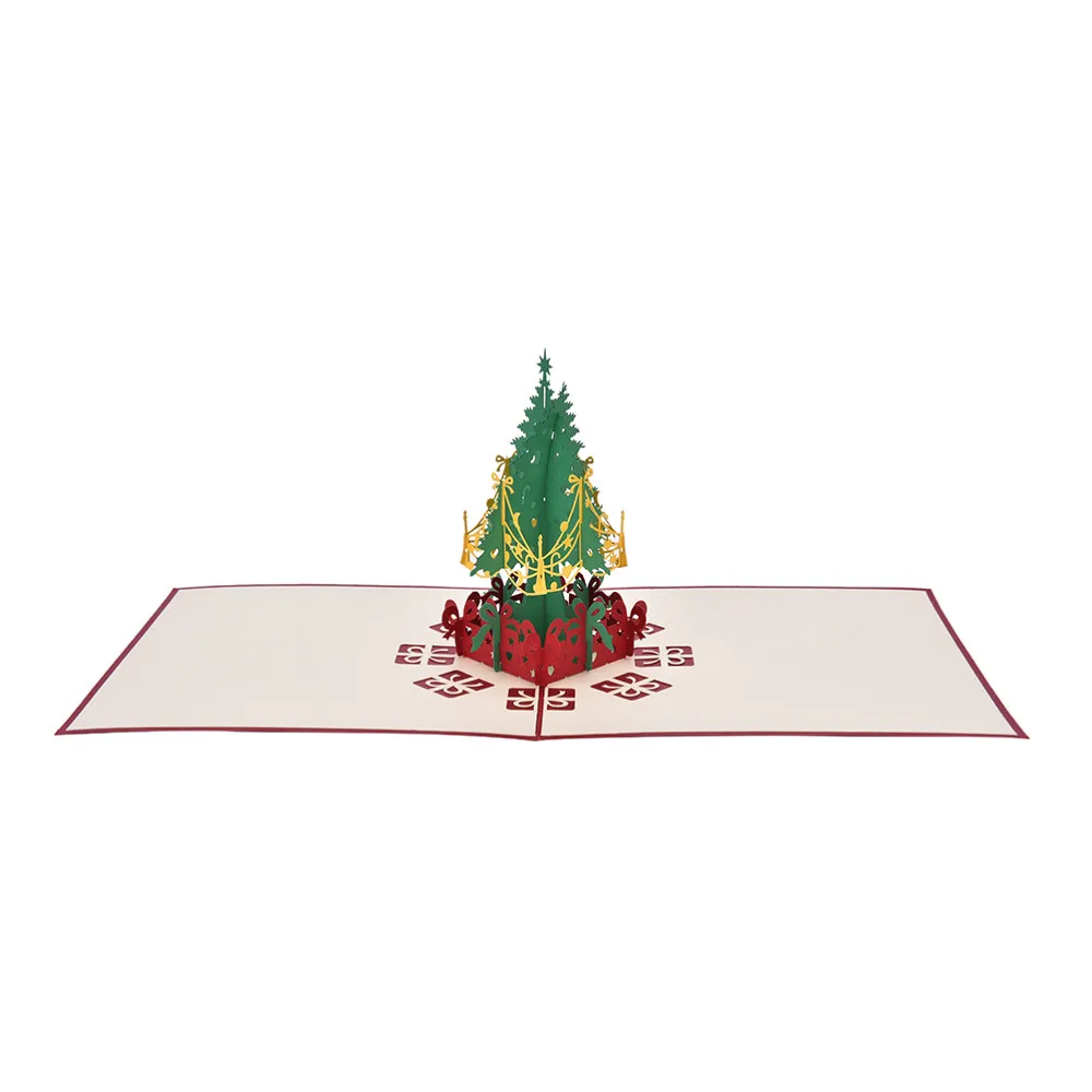 Merry Christmas Tree Винтаж Лазерная резка всплывающая бумага 3D ручной работы на заказ поздравительные открытки Рождественские подарки сувенирные открытки