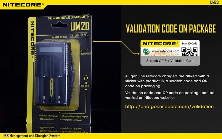 NITECORE UM20 умное зарядное устройство с ЖК-дисплеем литий-ионное IMR зарядное устройство Универсальное зарядное устройство с USB кабелями 18650 адаптер питания