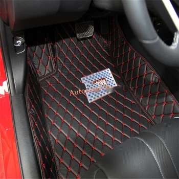 

For Honda Fit Jazz hatchback 2014 2015 2016 Left Hand Drive! Black red grid Front Rear Floor Mat Carpets Pad Cover