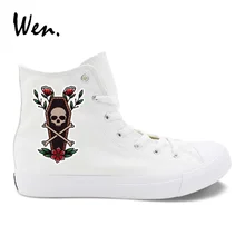 Вэнь дизайн смерти гроб череп цветок мужские парусиновые кроссовки высокие женские Девушки Повседневная Уличная обувь белый черный цвета