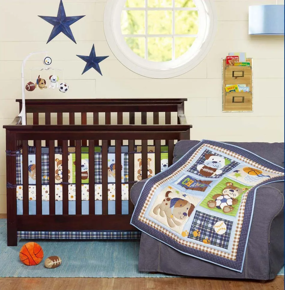 ups free 7 pcs cartoon dog baby bedding set baby cradle crib cot dog crib sheets
