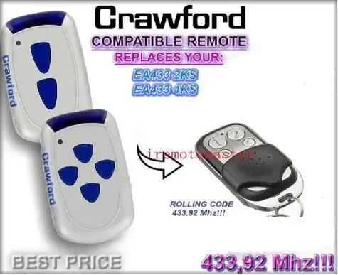 

Crawford EA433 2KS 4KS compatible remote control high quality rolling code