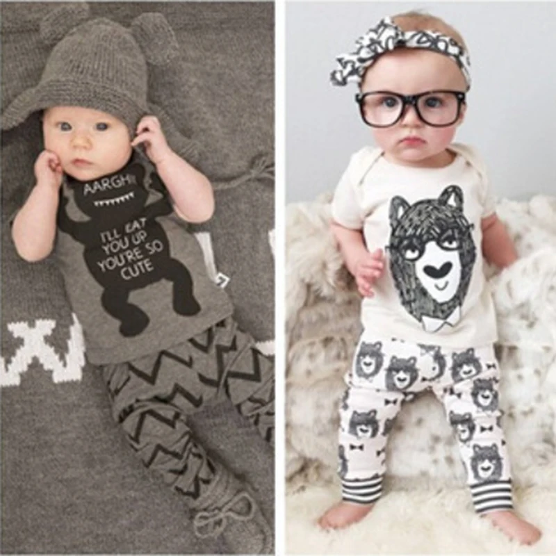 

2019 Summer Baby Boy Clothes Cotton little monsters short sleeve infant clothes 2 pcs baby clothing Outfits